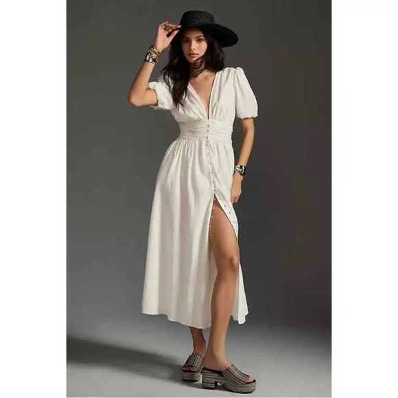 by ANTHROPOLOGIE sz 12 The Katerina Button-Front Dress in white - Picture 1 of 5